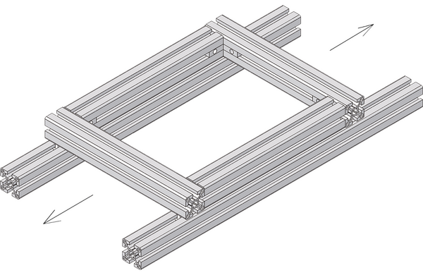 Application example for low-friction sliding of aluminum profiles with glide elements