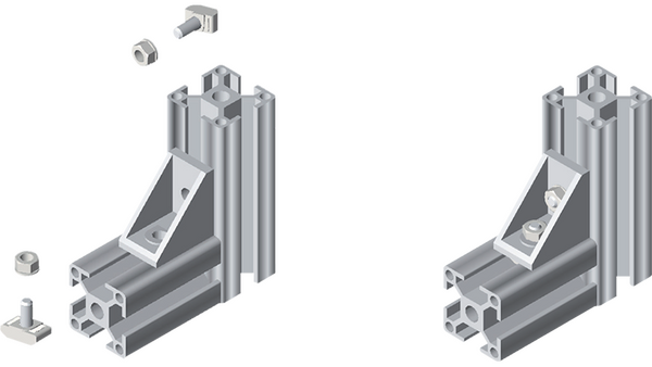 Application example: Right-angle profile connection with an angle bracket