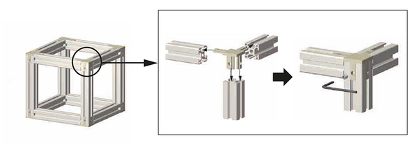 Assembly example: HBLBCB and SHBLBCB corner connectors with cover function