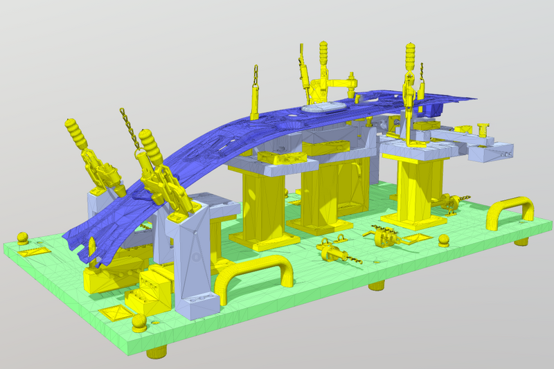Example of an inspection fixture for a body-in-white part (MISUMI parts in yellow)